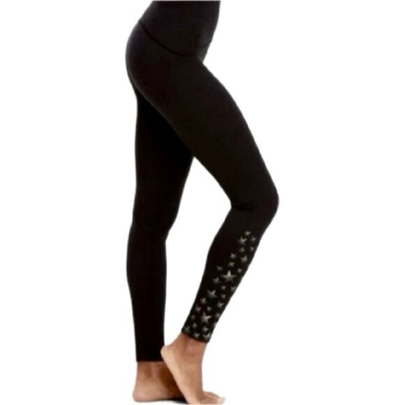 Spanx Active Leggings Metallic Star Printed Black Size Medium - Picture 1 of 13